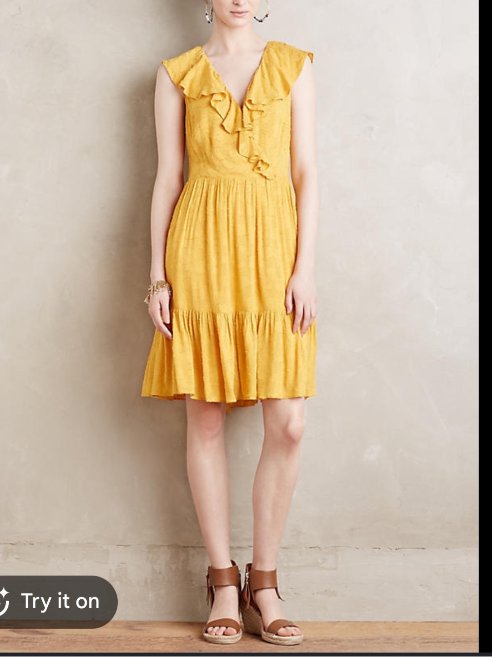 Anthropologie HD Paris Goldenrod Yellow Ruffled Textured Mini Dress Sz US 4